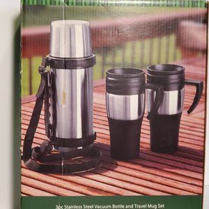 New 3pc Stainless Steel Vacuum Bottle (32oz) and 2 Travel Mugs (14oz)